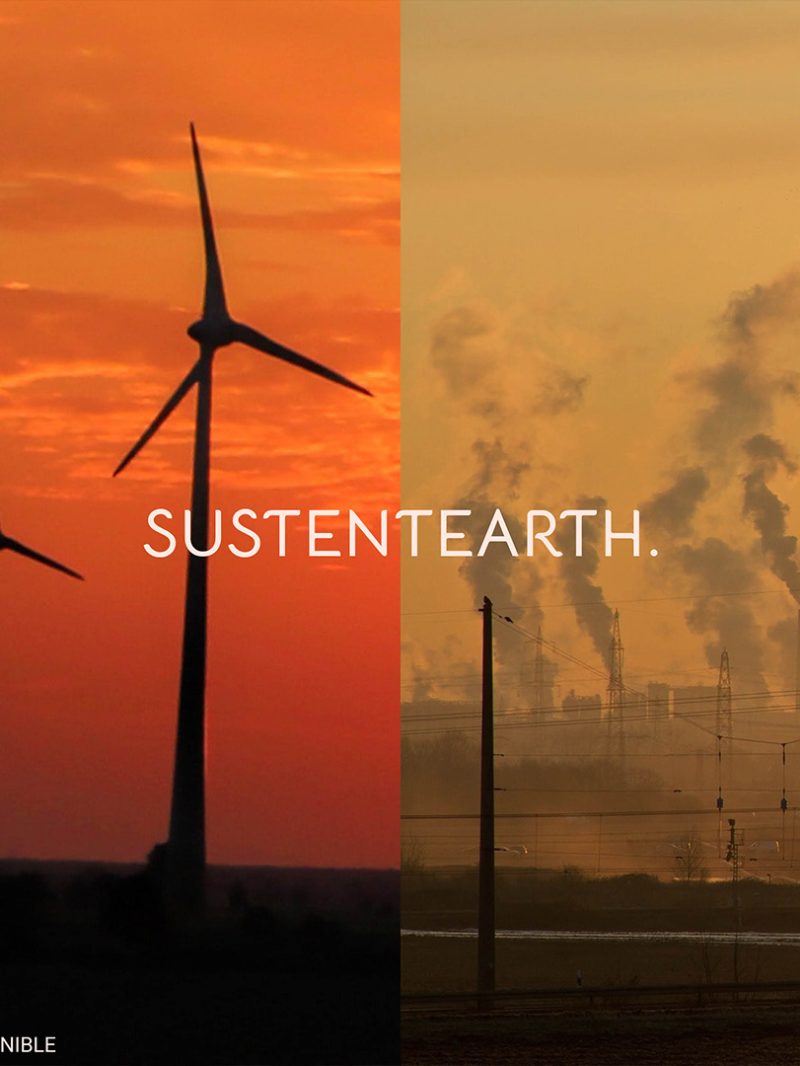 Composición de Sustentearth con aerogeneradores frente a chimeneas industriales — Valencia